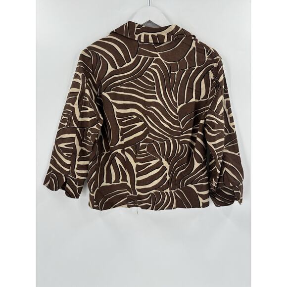 East 5th Button Up Womens Small Brown Zebra Striped Linen 3/4 Sleeves Collared - Picture 11 of 16